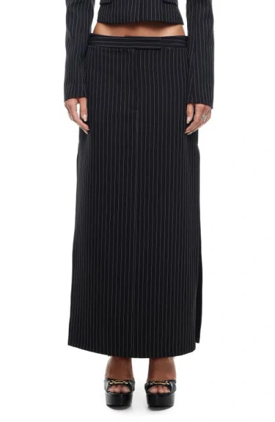 Lioness Lune Pinstripe Low Rise Maxi Skirt In Onyx Pinstripe