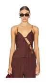 Lioness Mariah Tie Closure Satin Camisole In 초콜렛