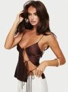 Lioness Mariah Tie Closure Satin Camisole In Brown