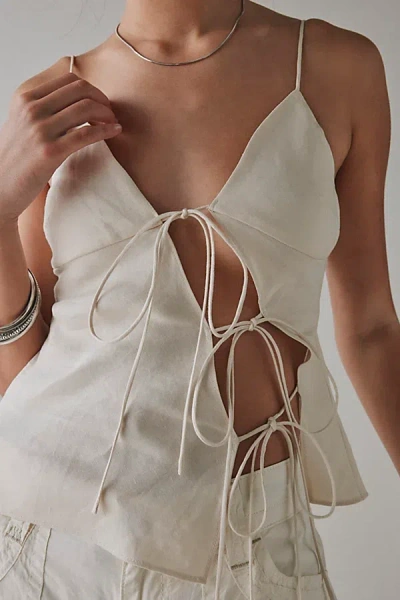 Lioness Mariah Linen-blend Asymmetric Tie-front Cami In Ivory, Women's At Urban Outfitters