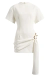 Lioness Martini Structured High Neck Drape Waist Metal Hardware Detail Mini Dress In Porcelain