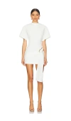 Lioness Martini Structured High Neck Drape Waist Metal Hardware Detail Mini Dress In Porcelain