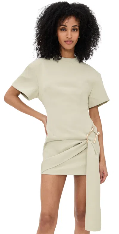 Lioness Martini Structured High Neck Drape Waist Metal Hardware Detail Mini Dress In Matcha