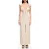 Lioness Meadow Cap Sleeve Linen Blend Maxi Dress In Neutral
