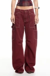 Lioness Miami Lowrise Pocket Detail Wide Leg Jeans In Red