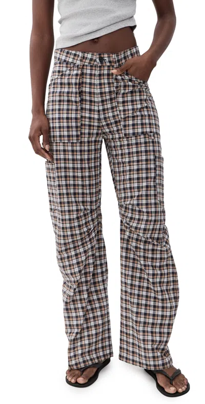 Lioness Miami Vice Pants Beige Tartan In Brown