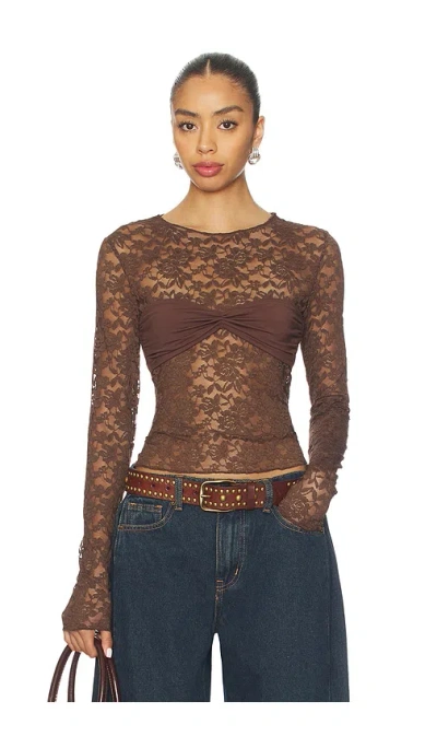 Lioness Midnight Lace Long Sleeve Top In Brown