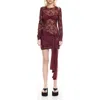 Lioness Midnight Long Sleeve Semisheer Lace Minidress In Burgundy