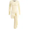 Lioness Midnight Long Sleeve Semisheer Lace Minidress In Butter