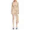 Lioness Midnight Long Sleeve Semisheer Lace Minidress In Nude