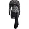 Lioness Midnight Long Sleeve Semisheer Lace Minidress In Onyx