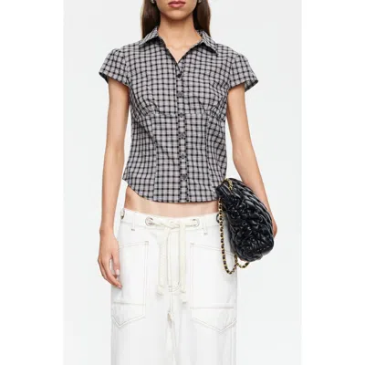 Lioness Mon Cheri Plaid Crop Shirt In Black
