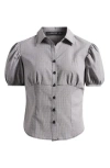 Lioness Mon Cheri Puff Sleeve Shirt In Onyx Gingham