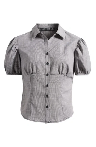 Lioness Mon Cheri Puff Sleeve Shirt In Onyx Gingham