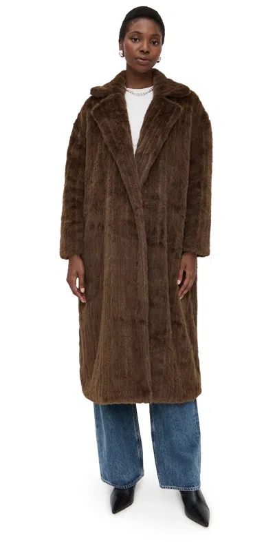 Lioness Moss Faux Fur Jacket Chocolate In Brown