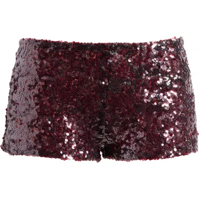 Lioness Night Rider Sequin Mini Shorts In Burgundy