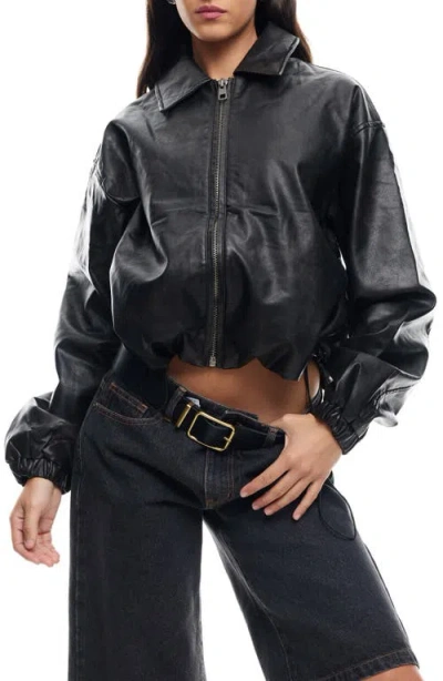 Lioness Nirvana Faux Leather Bomber Jacket In Black