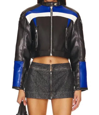 LIONESS NUEVE BIKER JACKET IN BLACK / BLUE