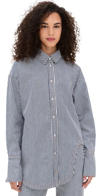 Lioness Off Duty Denim Shirt Navy Stripe In Blue