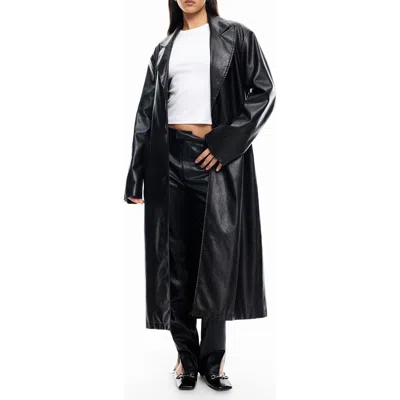 Lioness Olsen Faux Leather Trench Coat In Washed Onyx