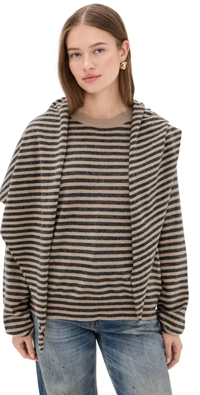 Lioness Olsen Knit Sweater Slate Stripe In Brown