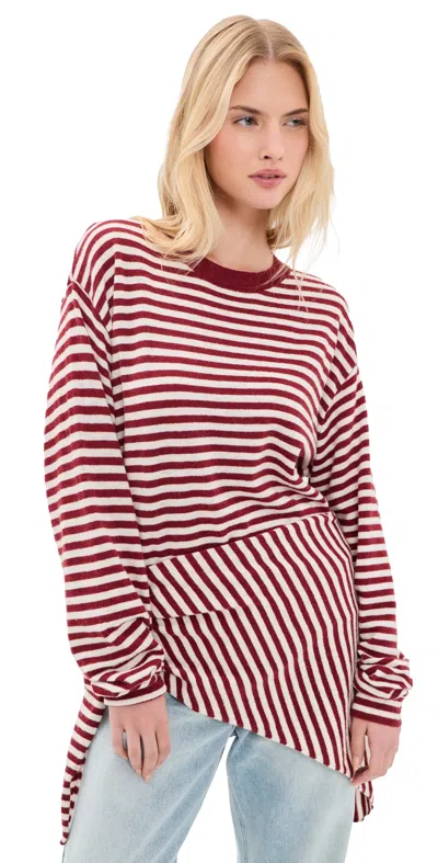 Lioness Olsen Knit Top Wine Stripe In Burgundy
