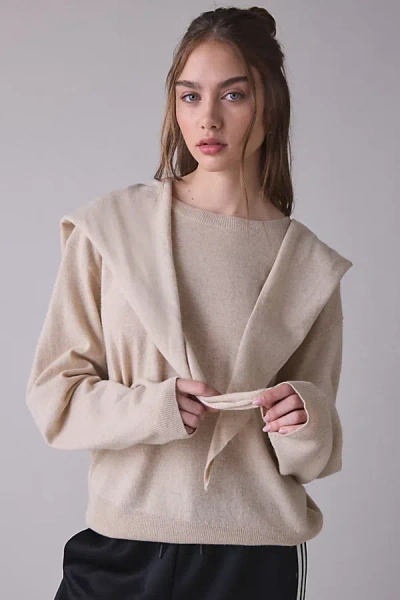 Lioness Olsen Scarf Detail Long Sleeve Knit Top In Oatmeal, Women's At Urban Outfitters In Neutral