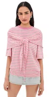 Lioness Olsen Short Sleeve Top Pink Cream Stripe In Pink