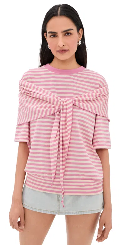 Lioness Olsen Short Sleeve Top Pink Cream Stripe