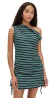 Lioness Original Sin Stripe One-shoulder Minidress In Green
