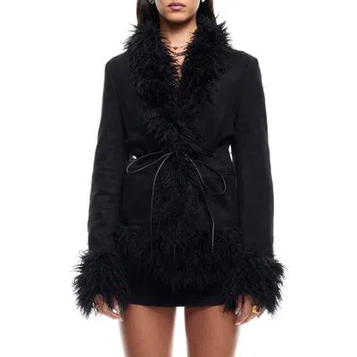 Lioness Oui Oui Coat With Faux Fur Trim In Ink