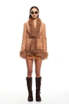 Lioness Oui Oui Faux Fur Trim Faux Suede Coat Jacket In Camel, Women's At Urban Outfitters In Brown