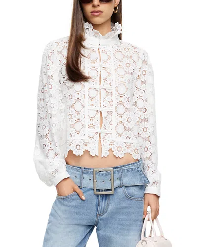 Lioness Overtime Lace Mock Neck Blouse In White
