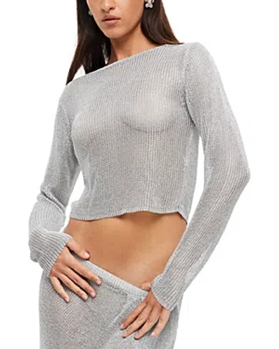 Lioness Palisades Long Sleeve Knit Crop Top In Silver