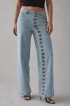Lioness Penny Asymmetric Button Detail Low Rise Straight Leg Jean In Light Blue, Women's At Urban Outfitters In Blue