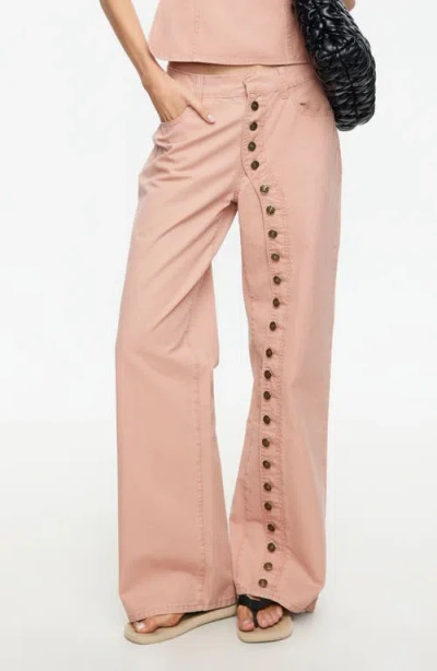 Lioness Penny Asymmetric Button Detail Relaxed Leg Jeans In Pink