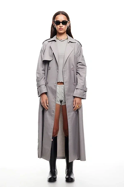 Lioness Penny Long Oversized Trench Coat Jacket, Women's At Urban Outfitters In Gray