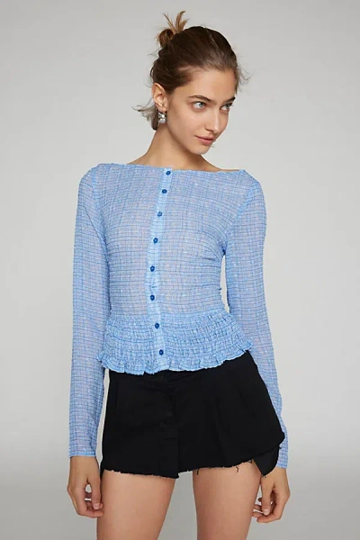 Lioness Poppy Button-down Long Sleeve Top In Blue, Women's At Urban Outfitters