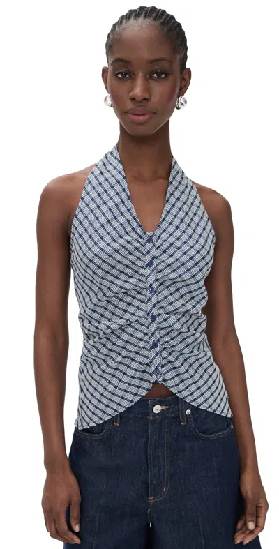 Lioness Power Hour Halter Top Navy Plaid In Blue