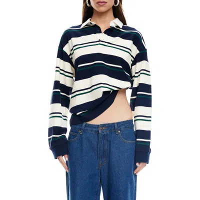 Lioness Preppy Collar Detail Oversized Long Sleeve Rugby Top In Black