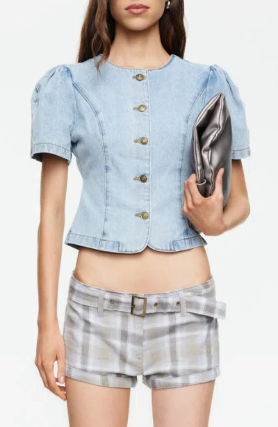 Lioness Puff Sleeve Denim Shirt In Multi