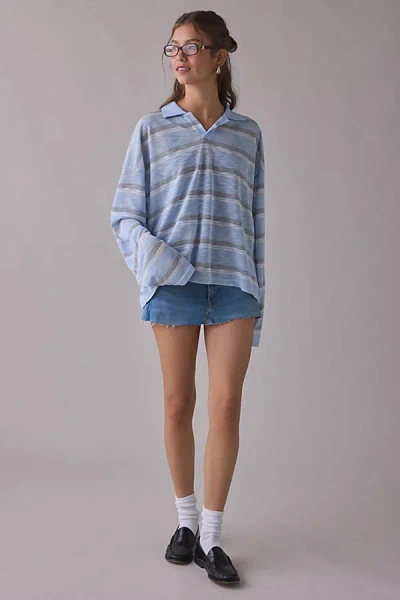 Lioness Rebels Collared Long Sleeve Jersey Tee In Blue Stripe, Women's At Urban Outfitters In Multi
