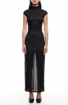 Lioness Redefined Exposed Seam Semisheer Maxi Dress In Onyx