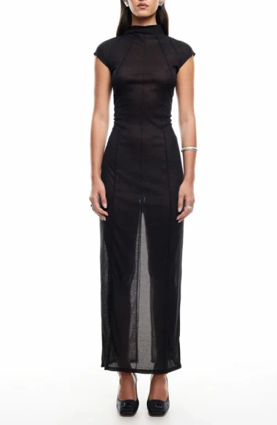 Lioness Redefined Exposed Seam Semisheer Maxi Dress In Onyx