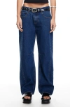 Lioness Renacida Low Rise Wide Leg Jeans In Blue Denim