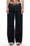 Lioness Renacida Low Rise Wide Leg Jeans In Dark Denim