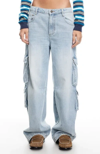 Lioness Renewal Wide Leg Cargo Jeans In Light Denim