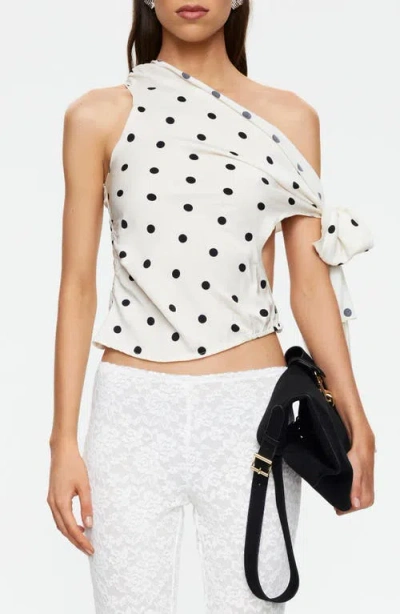 Lioness Revival Polka Dot Cutout Tie Off The Shoulder Top In Multi