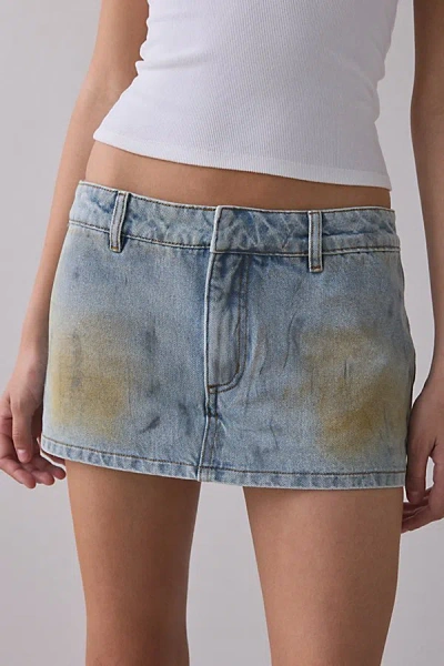 Lioness Rhode Denim Low-rise Mini Skort In Stone Blue, Women's At Urban Outfitters