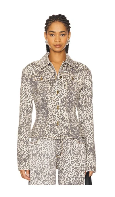 Lioness Rider Denim Jacket In Leopard Fade
